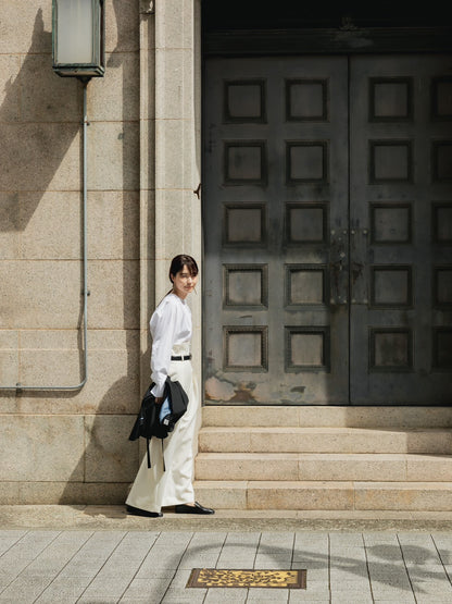 【予約販売】Hope / deres thomas maison cotton drape blouse （BLACK/OFF-WHITE）