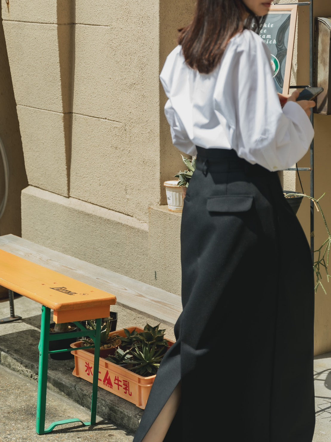 Greta / first step skirt (BLACK/OFF-WHITE)