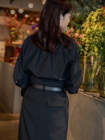 【予約販売】Hope / deres thomas maison cotton drape blouse （BLACK/OFF-WHITE）