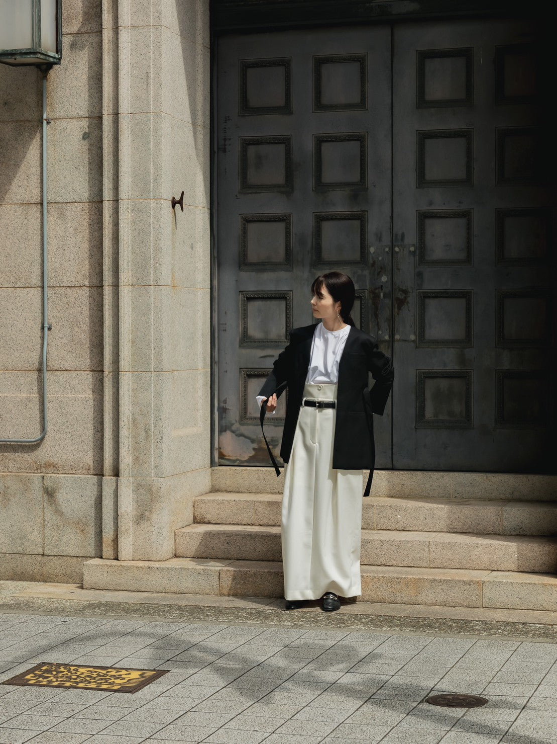 Greta / first step skirt (BLACK/OFF-WHITE)