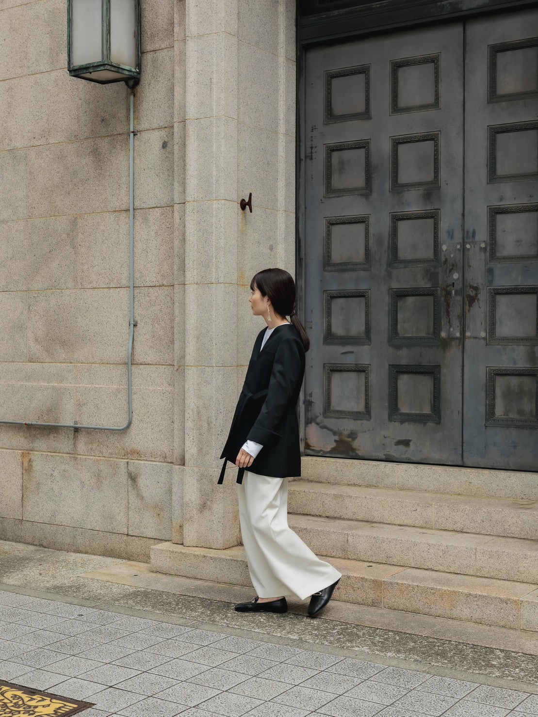 Greta / first step skirt (BLACK/OFF-WHITE)