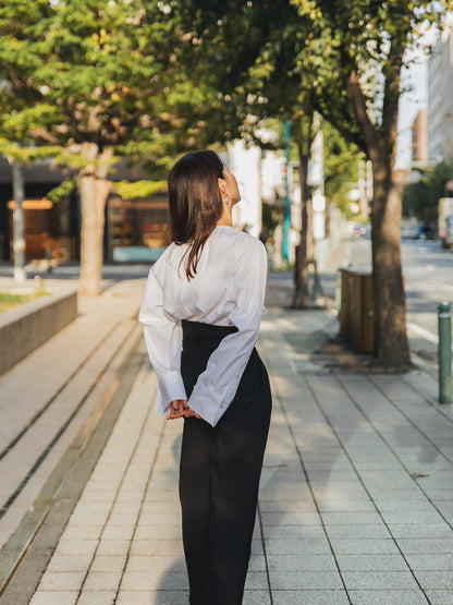 【予約販売】Hope / deres thomas maison cotton drape blouse （BLACK/OFF-WHITE）