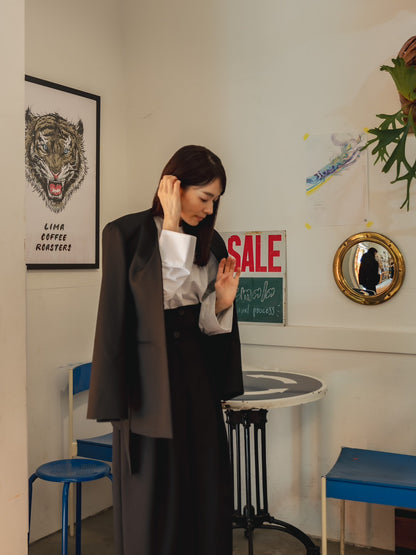 【予約販売】Hope / deres thomas maison cotton drape blouse （BLACK/OFF-WHITE）