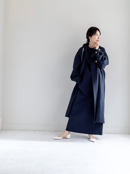 Irene / switch neck feather long coat（perl/midnight/noir）