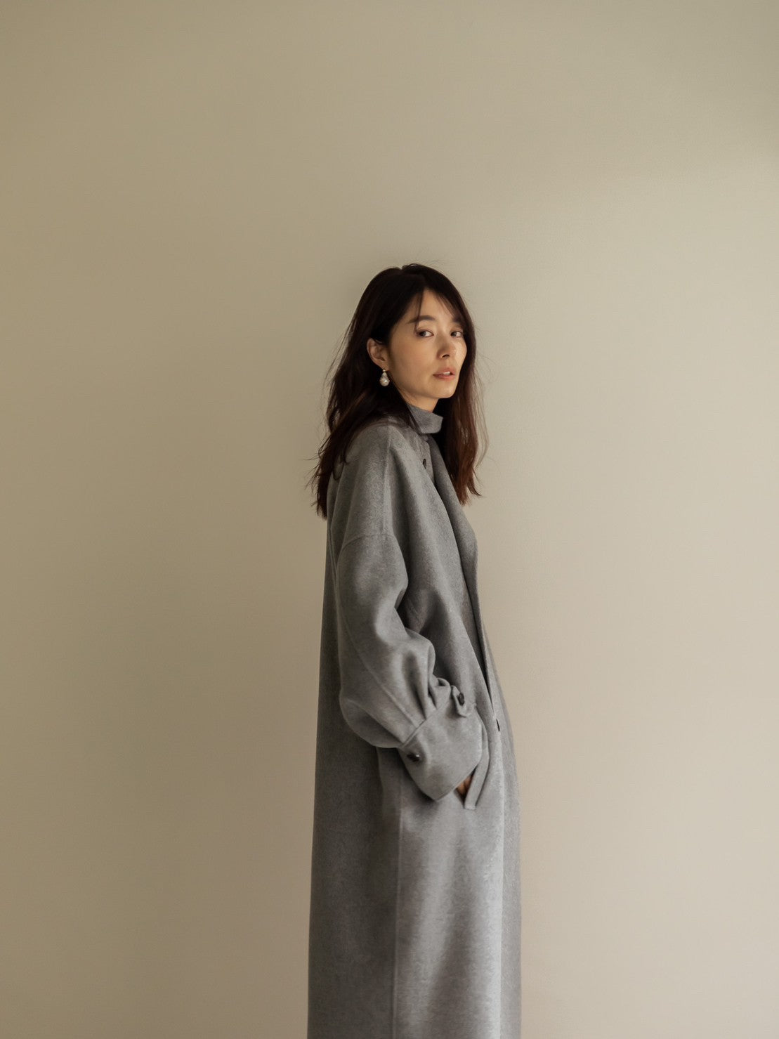 Gabriella/long oval coat (BLACK/GRAY)