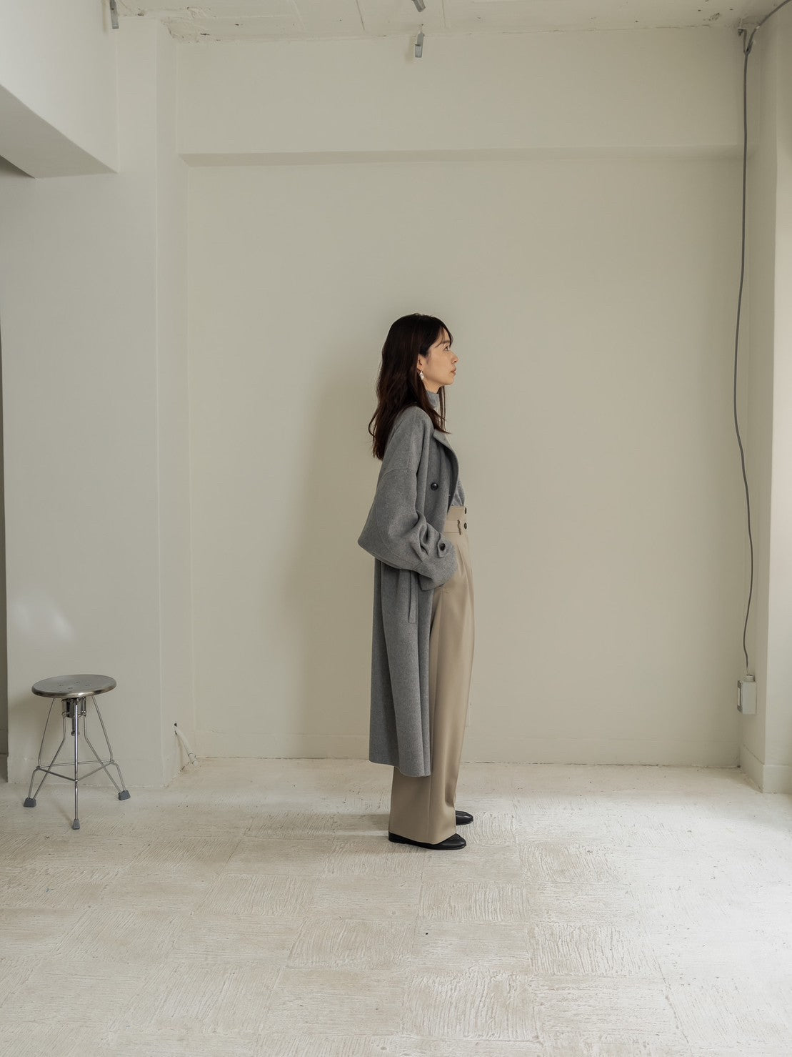 Gabriella/long oval coat (BLACK/GRAY)