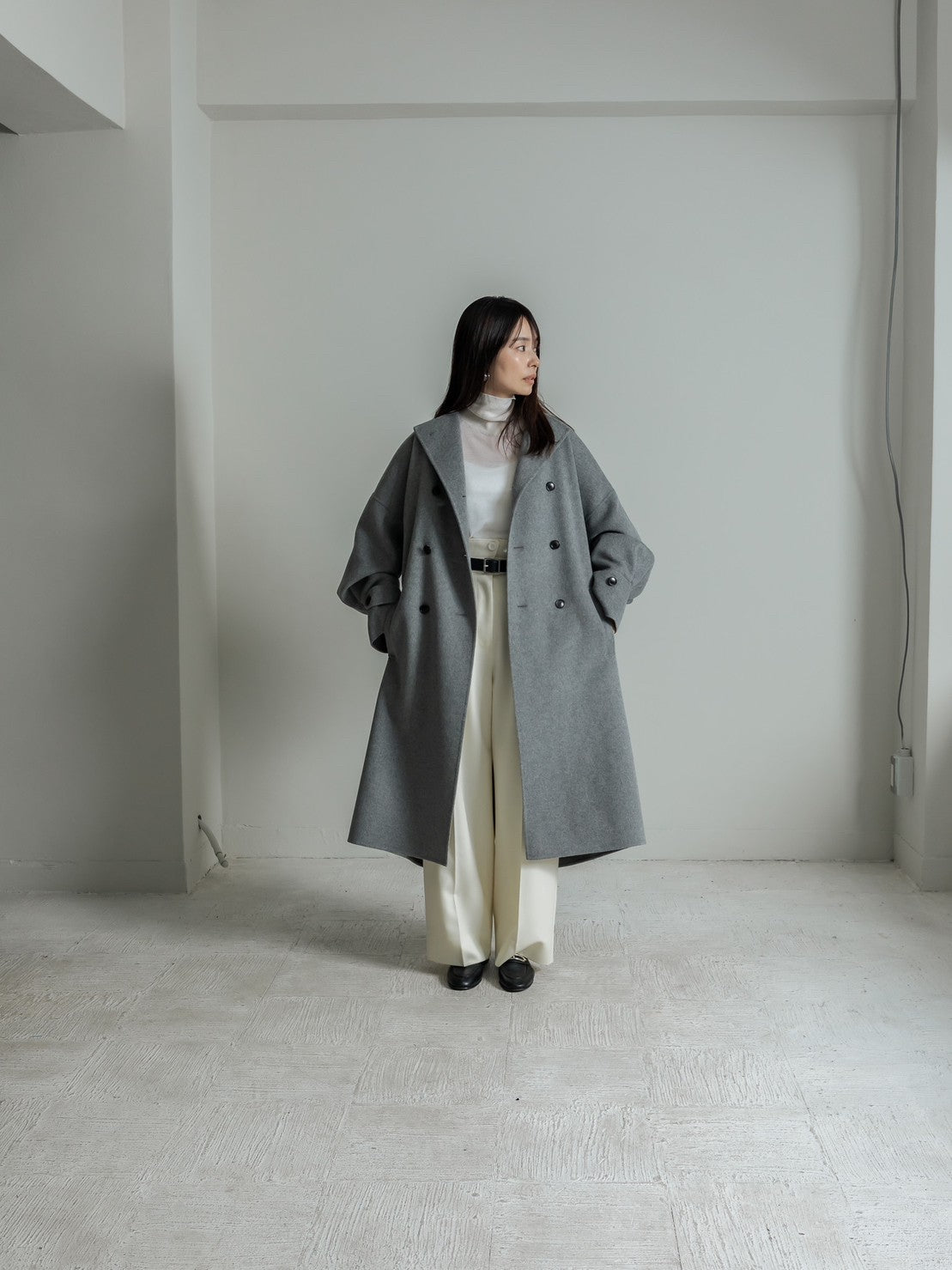 Gabriella/long oval coat (BLACK/GRAY)