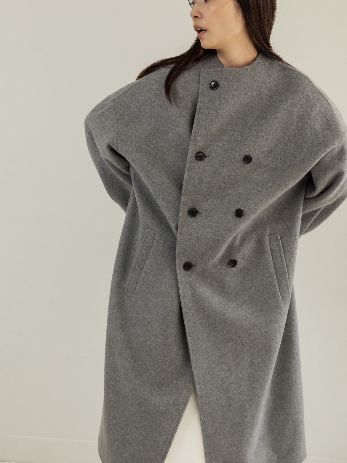 Gabriella/long oval coat (BLACK/GRAY)