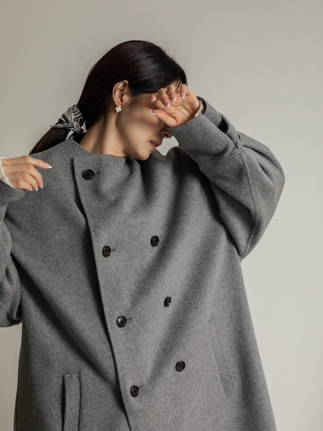 Gabriella/long oval coat (BLACK/GRAY)