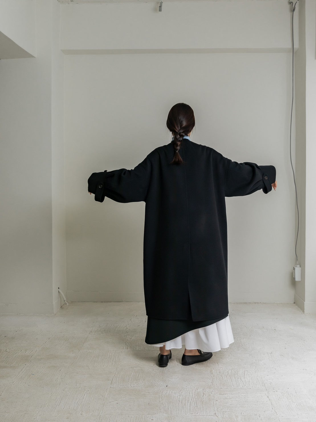 Gabriella/long oval coat (BLACK/GRAY)