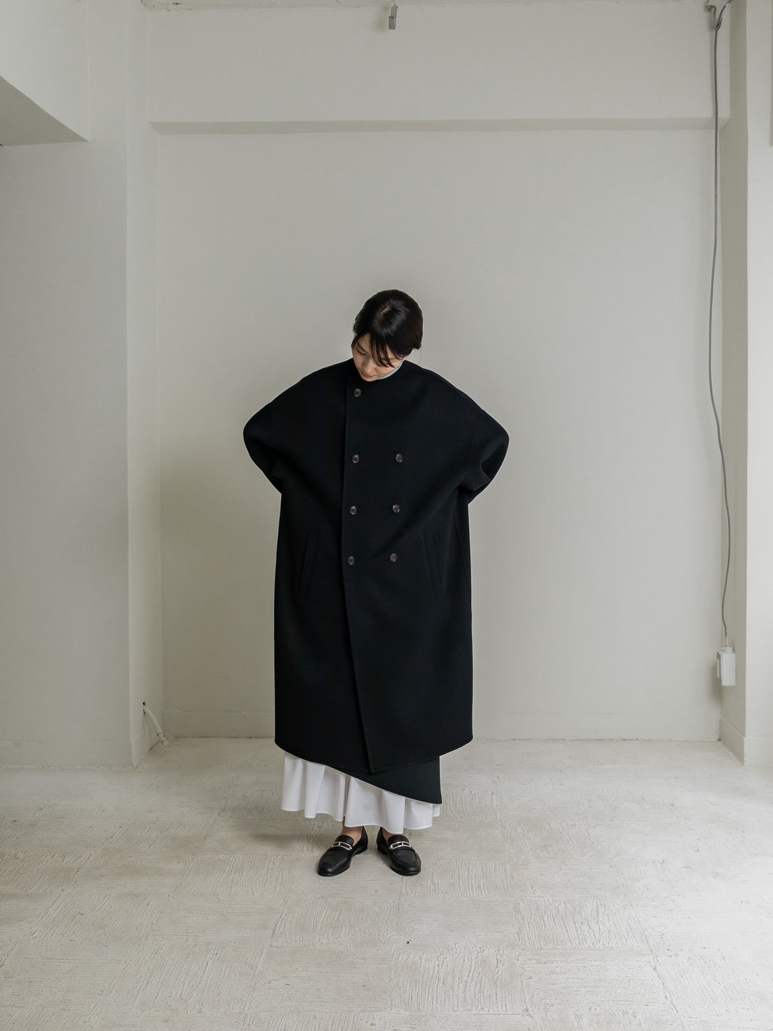 Gabriella/long oval coat (BLACK/GRAY)