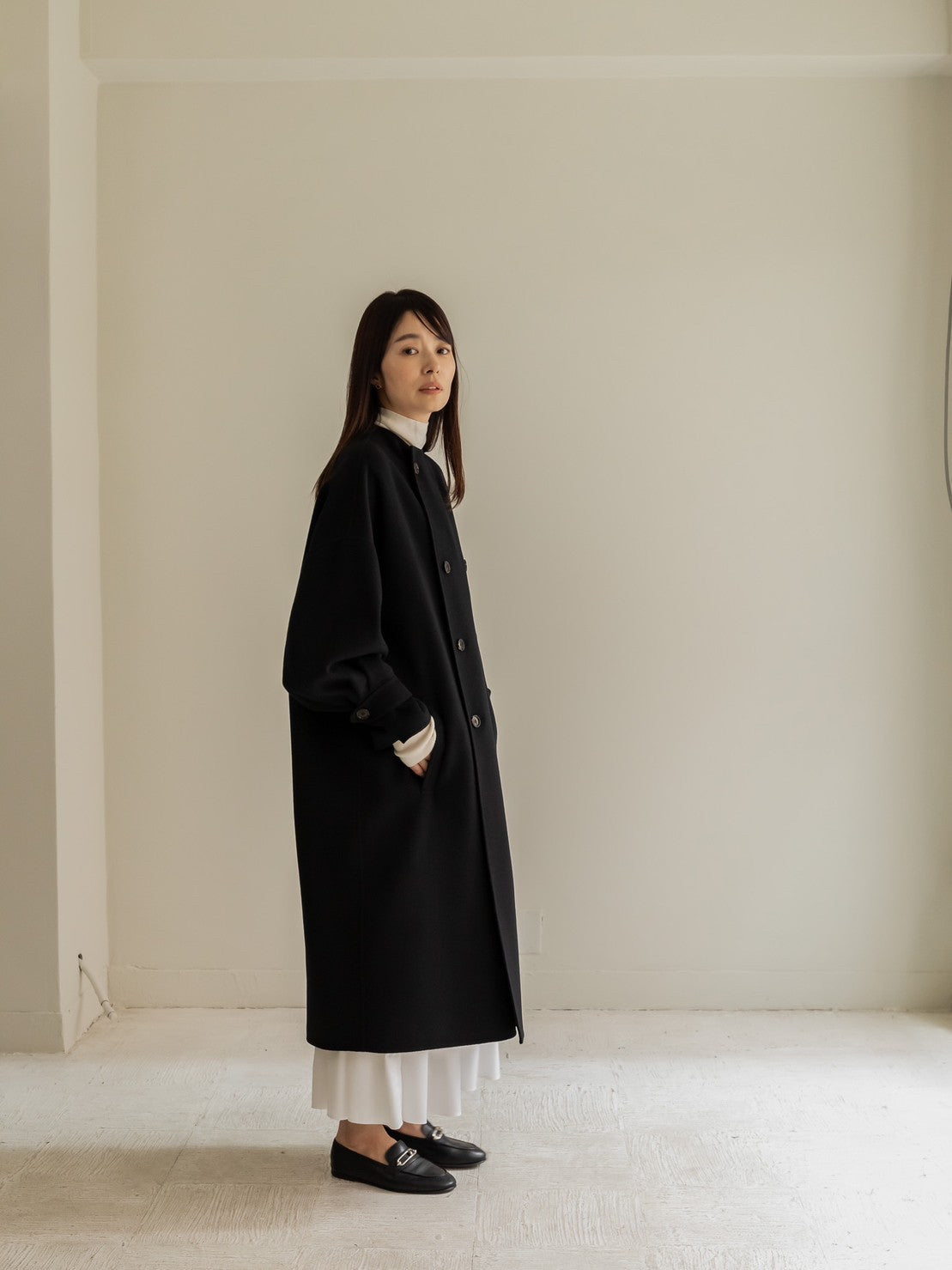Gabriella/long oval coat (BLACK/GRAY)