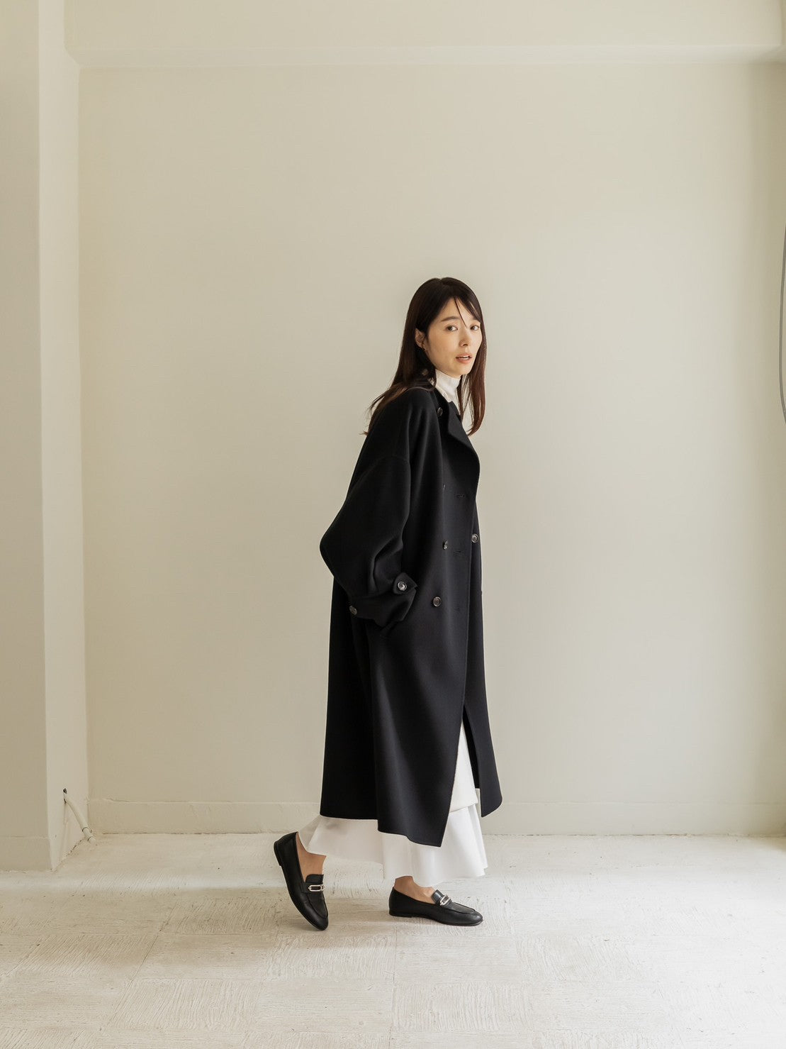 Gabriella/long oval coat (BLACK/GRAY)