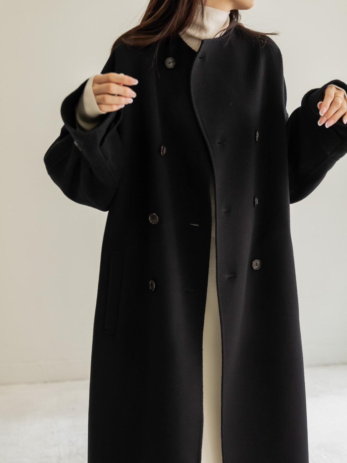 Gabriella/long oval coat (BLACK/GRAY)