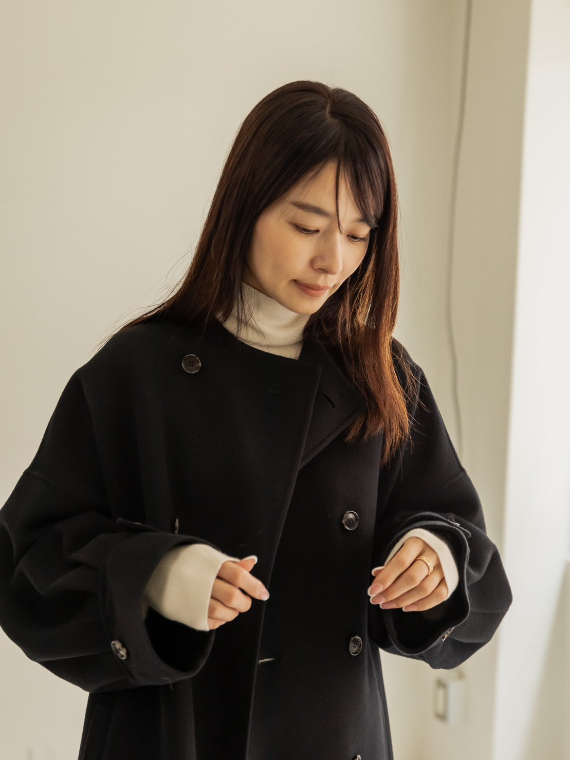 Gabriella/long oval coat (BLACK/GRAY)