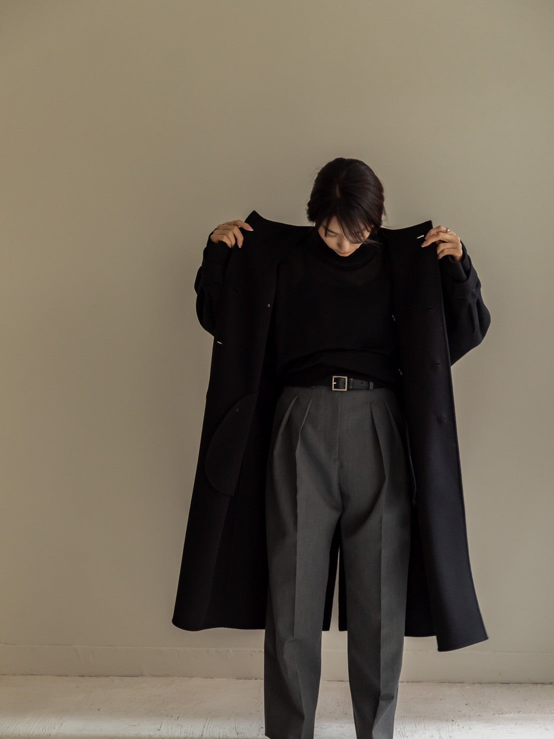 Gabriella/long oval coat (BLACK/GRAY)