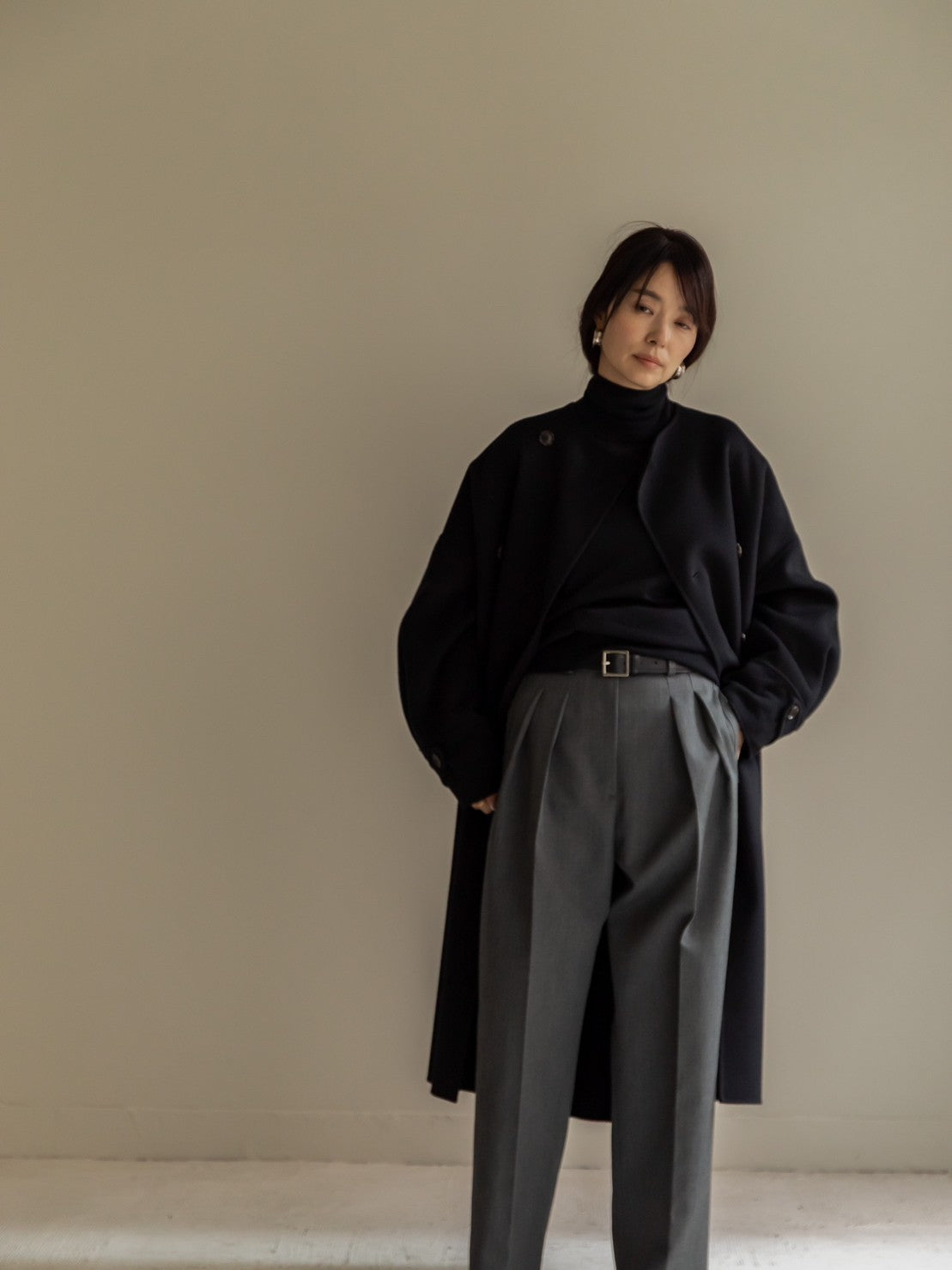 Gabriella/long oval coat (BLACK/GRAY)