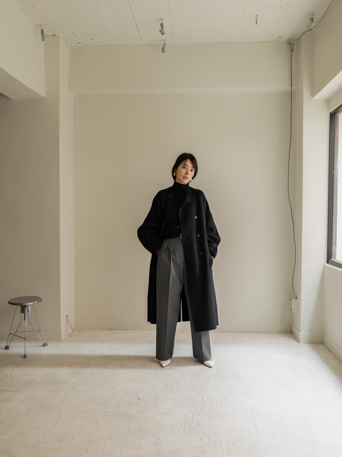 Gabriella/long oval coat (BLACK/GRAY)