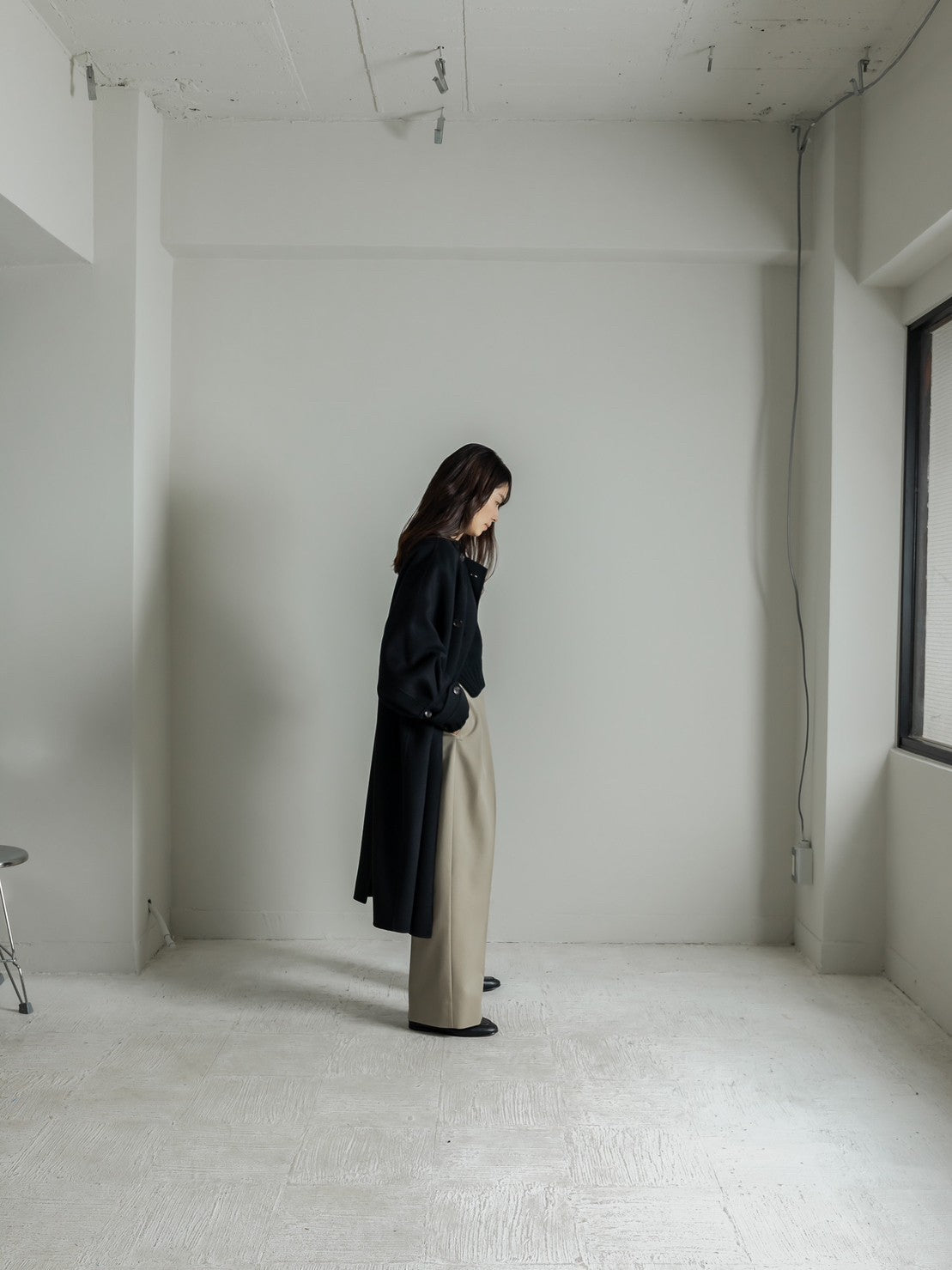 Gabriella/long oval coat (BLACK/GRAY)