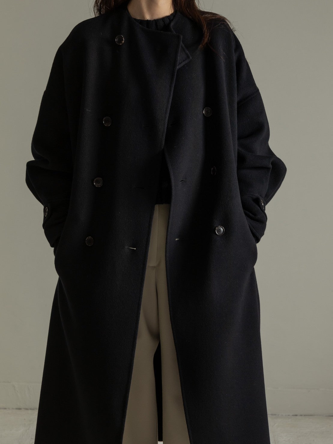 Gabriella/long oval coat (BLACK/GRAY)