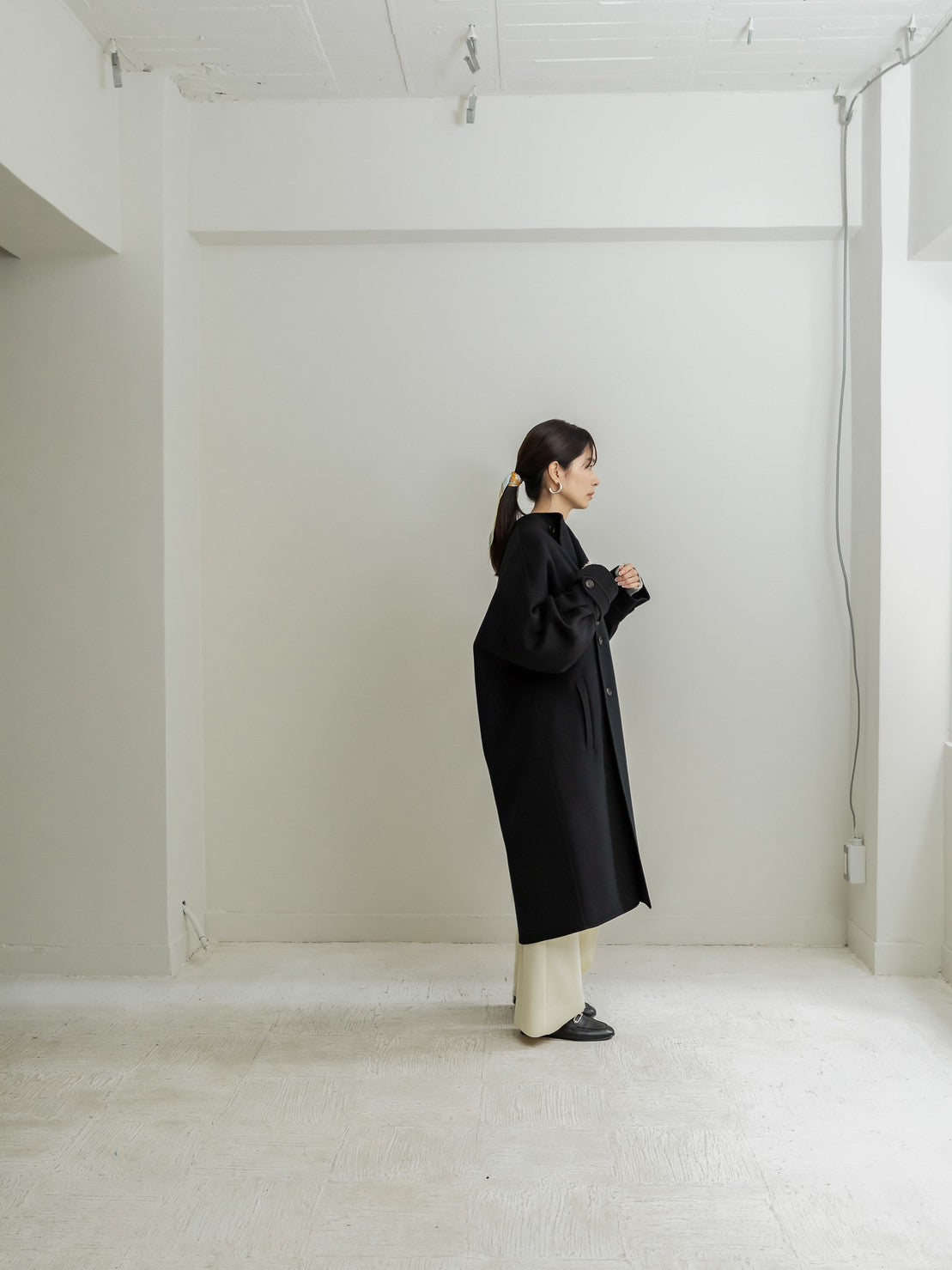 Gabriella/long oval coat (BLACK/GRAY)