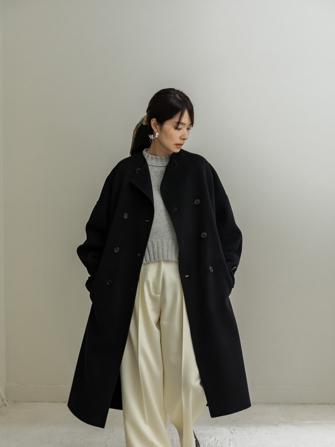 Gabriella/long oval coat (BLACK/GRAY)