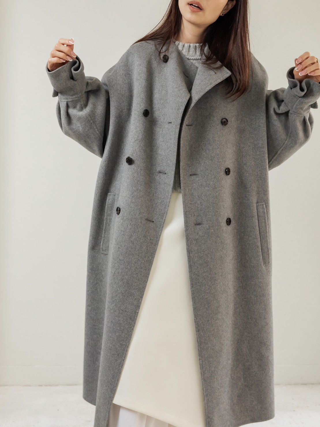 Gabriella/long oval coat (BLACK/GRAY)