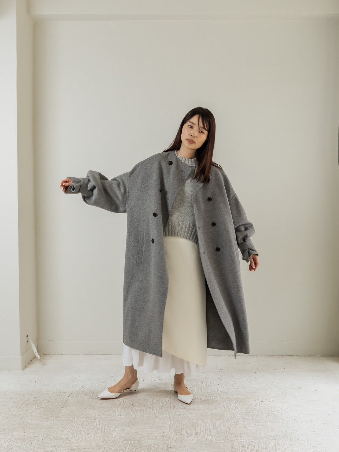 Gabriella/long oval coat (BLACK/GRAY)