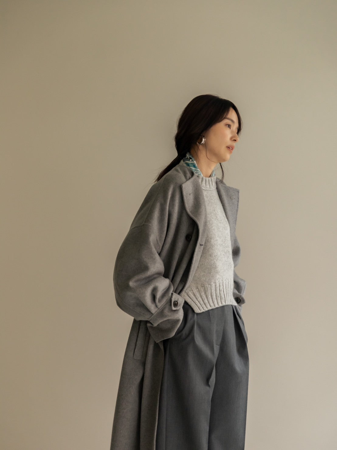 Gabriella/long oval coat (BLACK/GRAY)