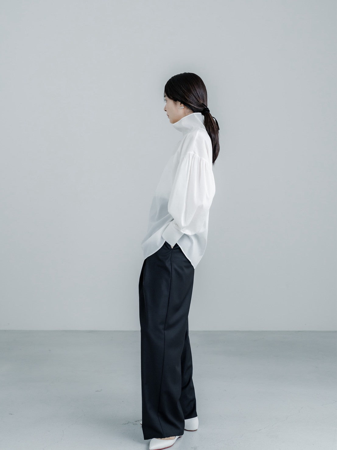 【ORDER】Dwight / sheer high neck dual blouse