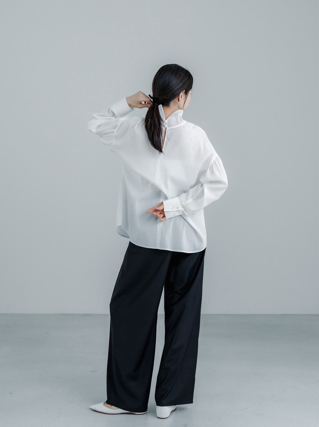 【ORDER】Dwight / sheer high neck dual blouse