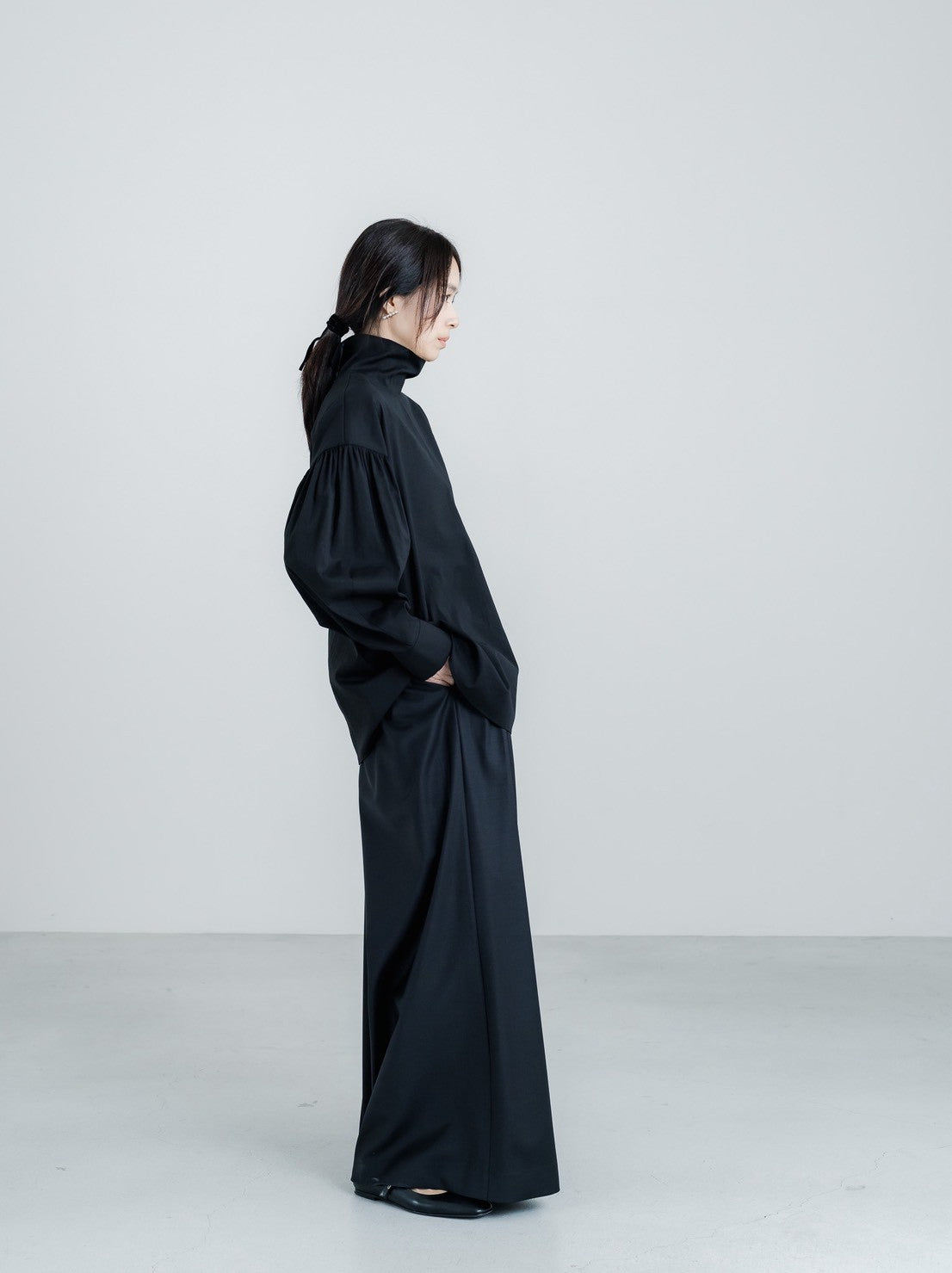 【ORDER】Dwight / sheer high neck dual blouse
