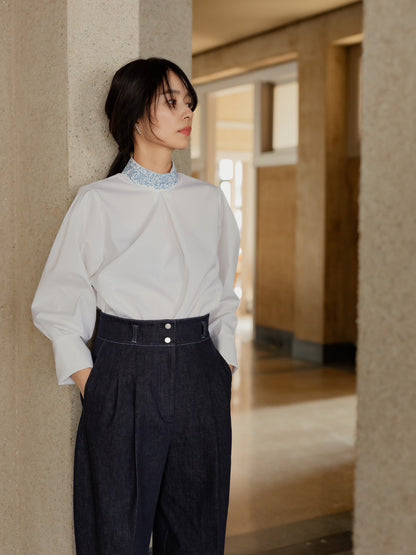 【予約販売】Valentina / blooming embroidery blouse (NAVY×NAVY / WHITE×SMORKY BLUE)