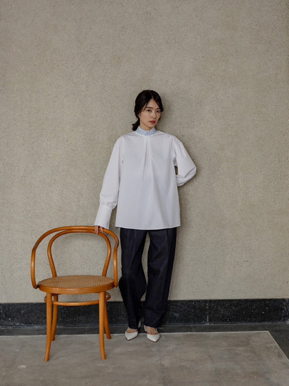 【予約販売】Valentina / blooming embroidery blouse (NAVY×NAVY / WHITE×SMORKY BLUE)