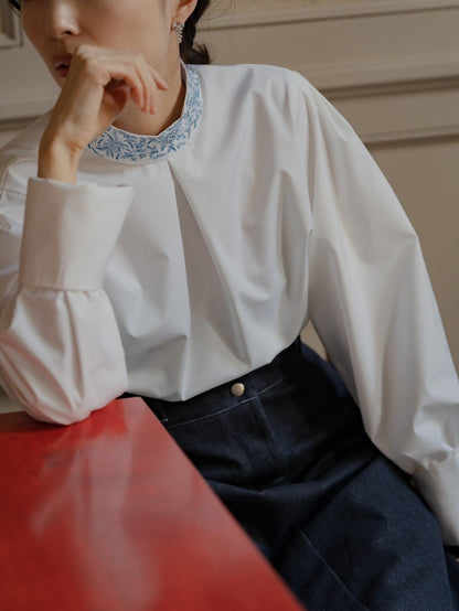Valentina / blooming embroidery blouse (NAVY×NAVY / WHITE×SMORKY BLUE)
