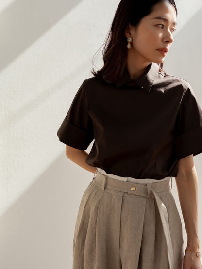 Bridget / half sleeve blouse(sugar/sesame/chocolate)