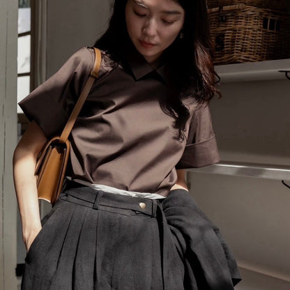 Bridget / half sleeve blouse(sugar/sesame/chocolate)