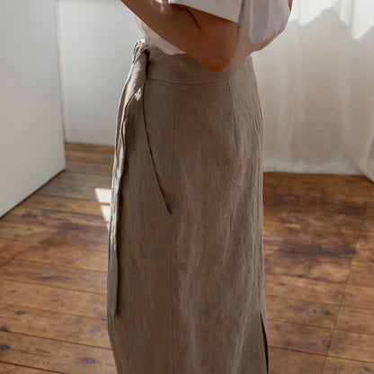 Nina / squeeze linen skirt (sand/carbon/cloud)